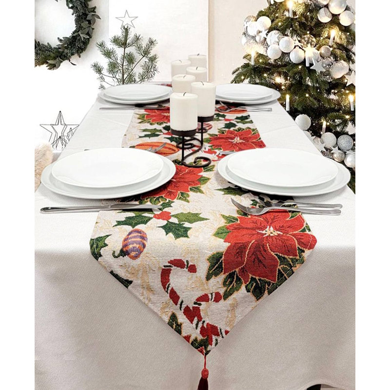 Festive Poinsettias Christmas Table Runner F07M5-8B