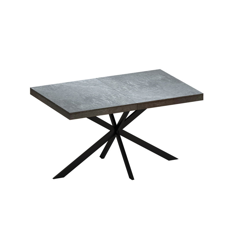 Table rectangulaire rectangulaire avec surface en pierre grise et relief noir, pied en fer et métal, compartiment de rangement, capacité de charge de 165 lb, 6 sièges avec plaque de soulagement, base de pied en métal, construction, boîte