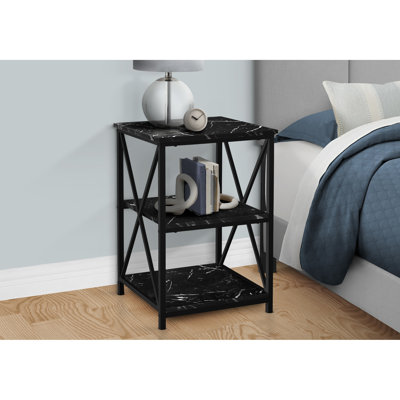 Table d'appoint en métal noir avec 3 tablettes de rangement carrées et 2 tablettes en finition