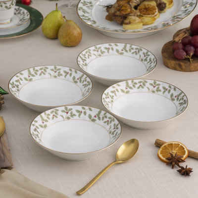 Ensemble de 4 bols à soupe Noritake Holly & Berry Gold, 7 1/2 po, 12 oz