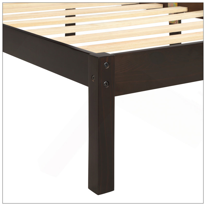 Base de lit plateforme avec tête de lit, support à lattes de bois, aucun sommier requis, Lit simple, Espresso