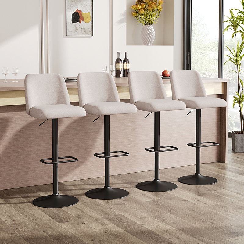 Neshay Swivel Adjustable Height Upholstered Bar Stool, Beige