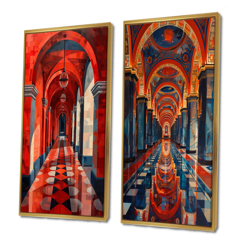 Ensemble de 2 pièces d'art mural, H 32 po x l 32 po, Impression encadrée, Doré