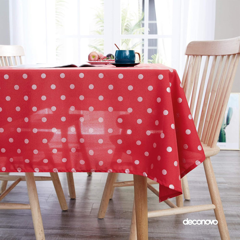 Rectangle Polka Dots Polyester Tablecloth, 130cm W x 280cm L, Red