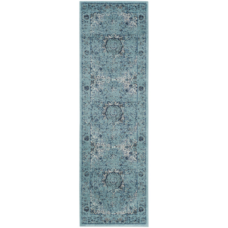 Altman Oriental Light Blue Area Rug, Runner 2'2" x 13'