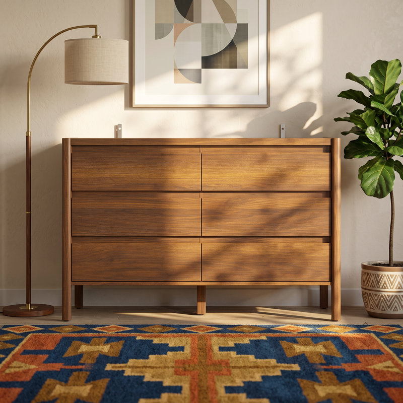 6-Drawer Accent Chest Dresser With Rubberwood Legs