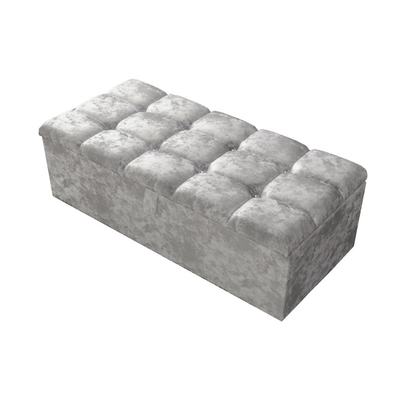 Ontario 102cm Wide Rectangle Geometric Standard Ottoman with Storage, Silver