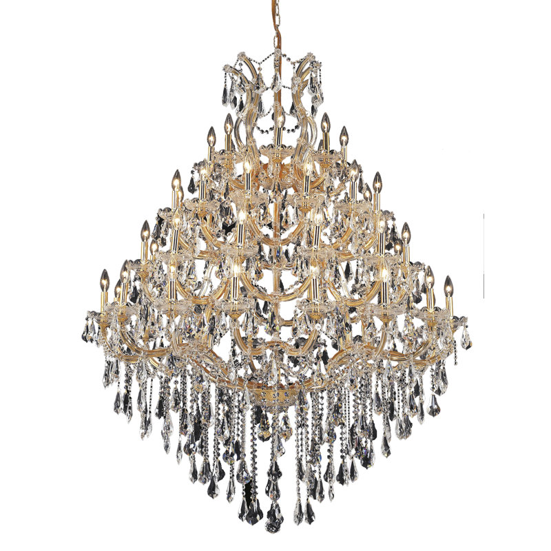 Lustre à niveaux 49 lumières style bougie Stockard, Or / cristal (transparent) / coupe royale