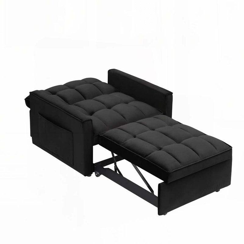 Fauteuil club en velours d'appoint convertible, Noir