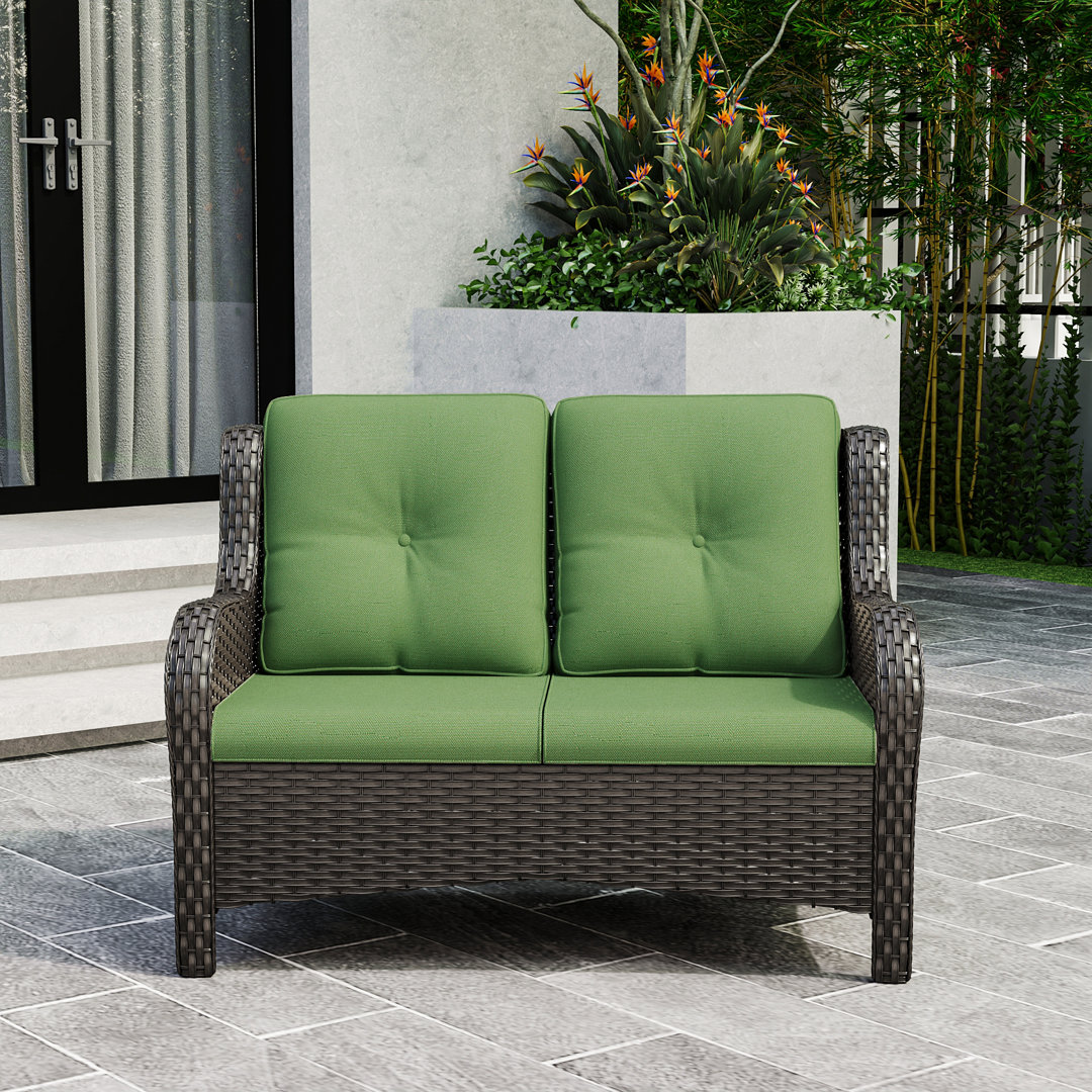 Meikel 49" Wide Outdoor Wicker Reversible Loveseat with Cushions Winston Porter Cushion 