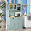 Buffet de cuisine autoportant avec huche avec tiroirs, portes en verre et tablettes réglables bleu clair Pantry