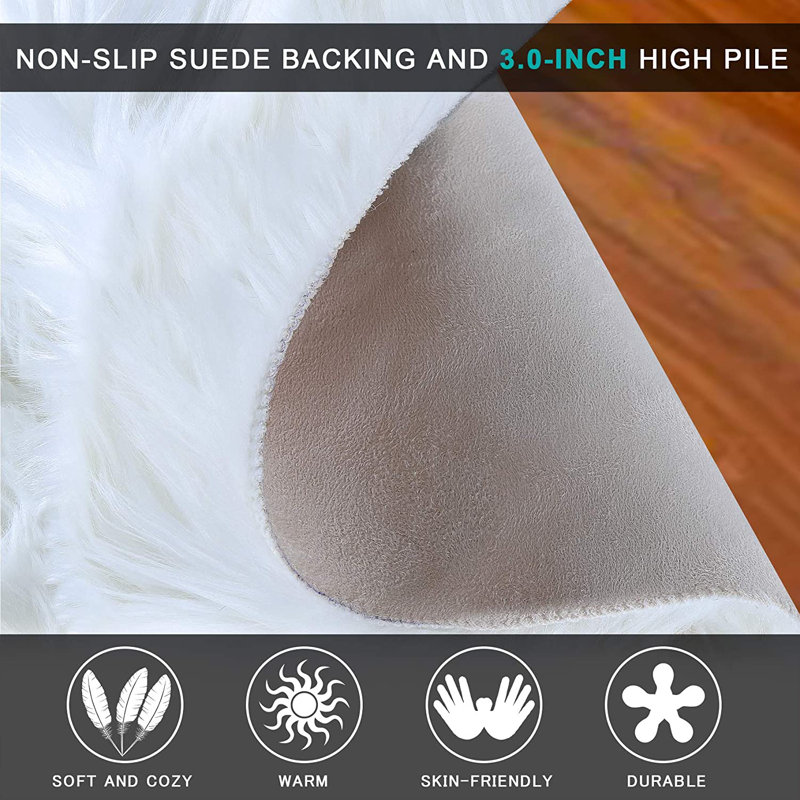 Ismene Solid Colour Shag Area Rug, Rectangle 60 x 90 cm, White 