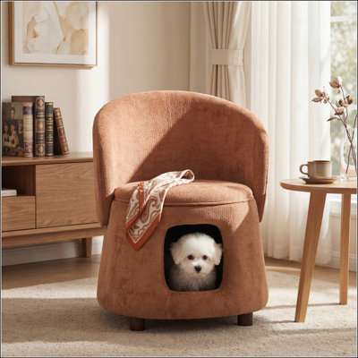 Orange Pet Friendly Chair with Hidden Nook, Convertible Stool, Storage, and 220lbs Capacity