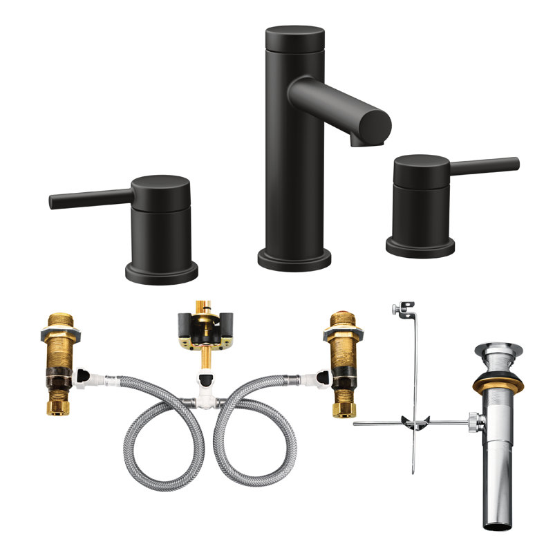Align Widespread Bathroom Faucet with Drain Assembly, Matte Black