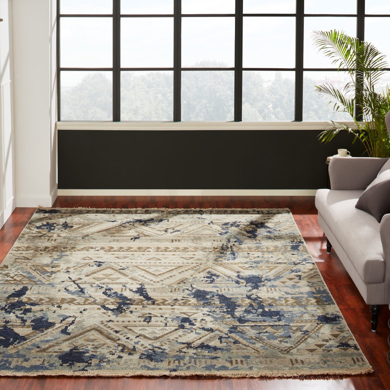 Tapis tissé à plat en laine Matney Canyon Sky, Carré 6 pi
