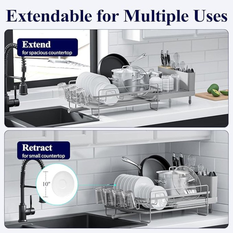 Large & Extendable Multifunctional Dish Drying Rack, Stainless Steel