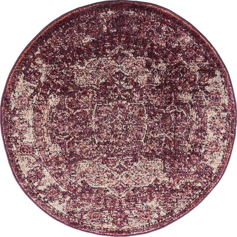 Tapis traditionnel Mekalah mauve oriental, Rond 3 pi 3 po
