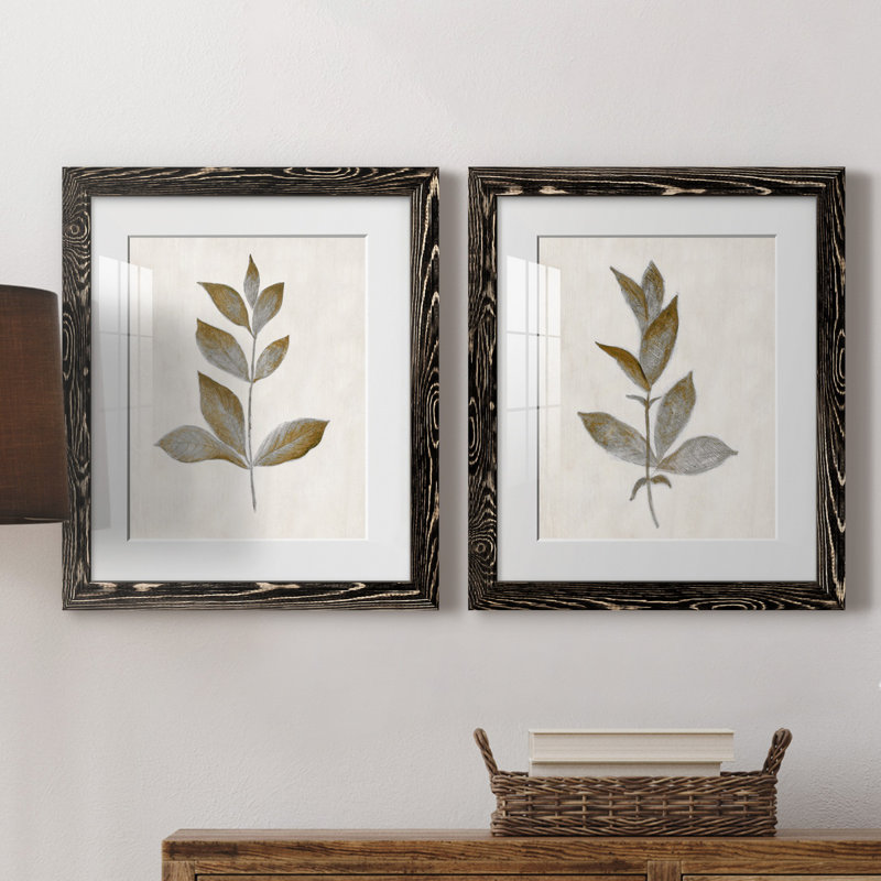 Bronze Leaf I - ensemble de 2 reproductions, Impression encadrée avec passe-partout, H 24 po x l 36 po, Ne s’applique pas
