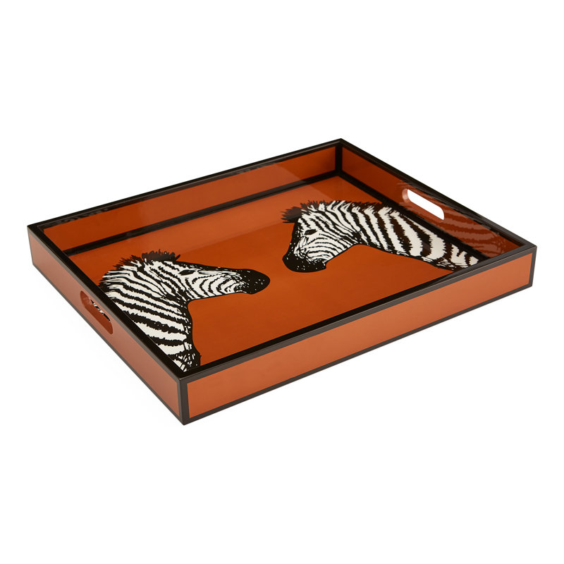 Cognac/Black/White Resin Rectangle Decorative Tray