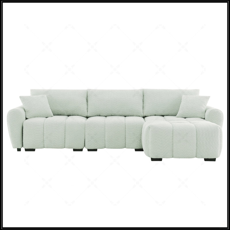Canapé modulaire en L en forme de L avec siège très grand, conception à tirette, repose-pieds mobile, mousse haute densité et structure en métal et en bois robuste