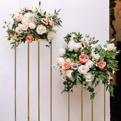 Golden Wedding Flower Stand, Set Of 3 Metal Vase Stands Geometric Wedding Table Display Centerpieces Tall Flower Decorative Stands For Wedding Party Decorations