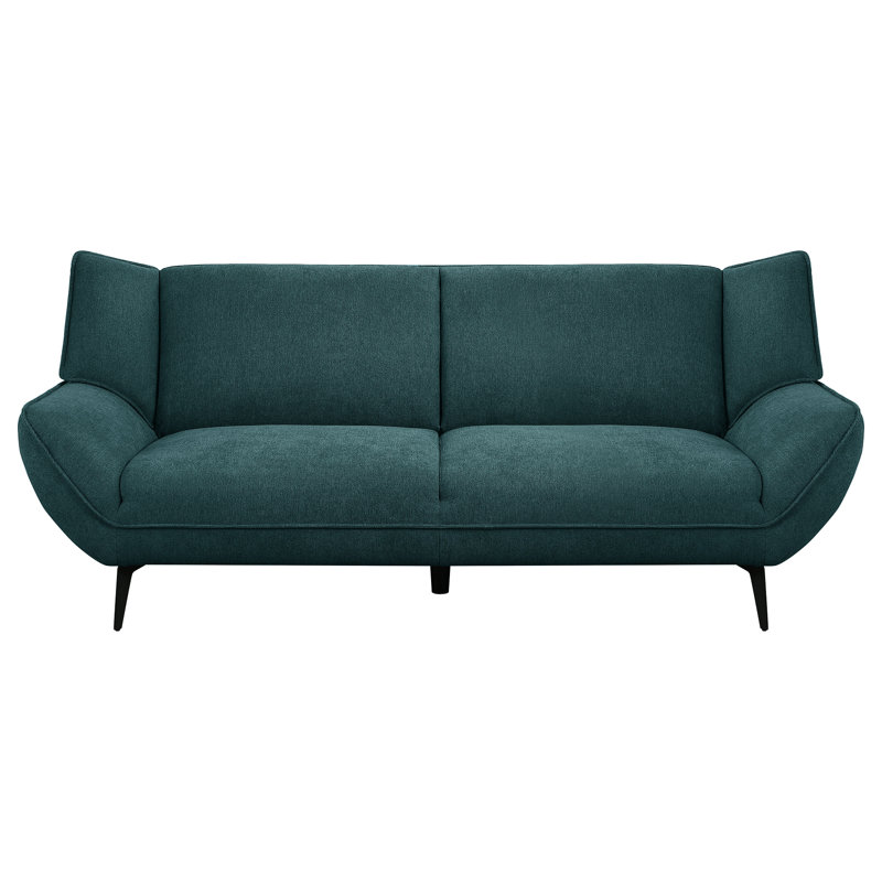 3 sièges rembourrés bleu sarcelle avec accoudoirs évasés, style Mid-Century pour les espaces décontractés et dossier divisé en deux accoudoirs