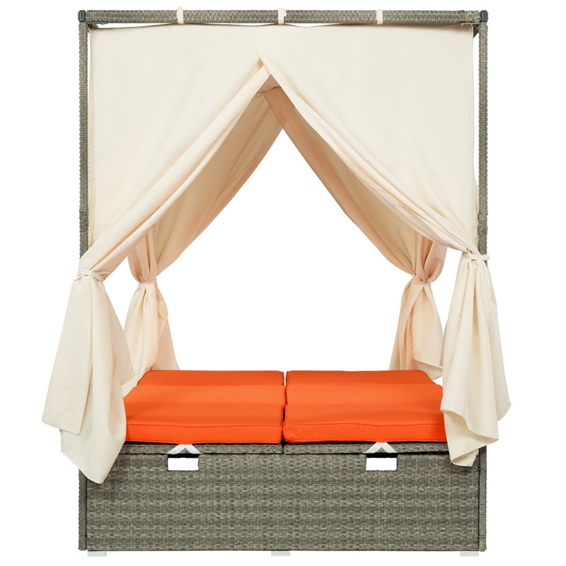 Chaise longue d'extérieur réglable avec auvent, Orange