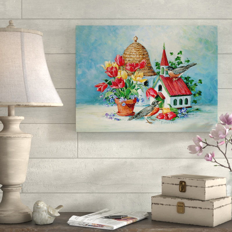 «A Robins Home» par Barbara Mock, reproduction sur toile, H 35 po x l 47 po x P 2 po