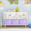 Bibliothèque pour enfants avec tiroirs en tissu pliables, présentoir à livres et armoire de rangement pour jouets, blanc / mauve