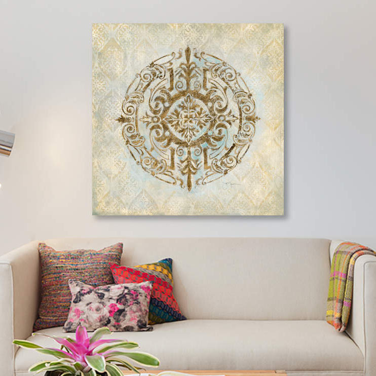 « boho médaillon i », reproduction d’impression sur toile, H 12 po x l 12 po x P 0,75 po, Pas de tapis, Toile tendue