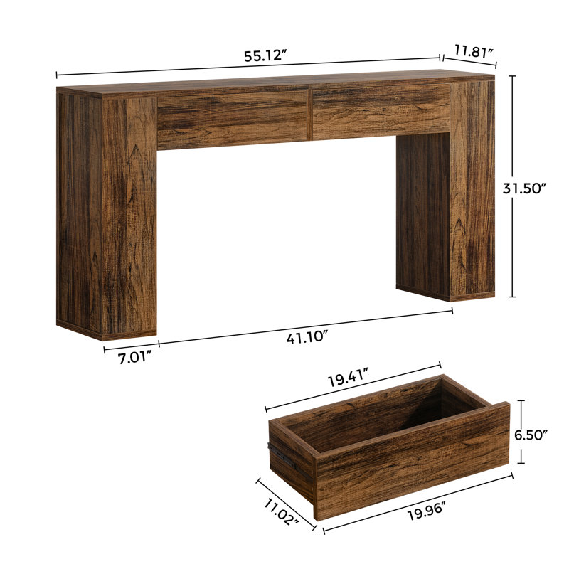 Diyanna 55.12'' Console Table with 2 Drawers & LED Light, Brown