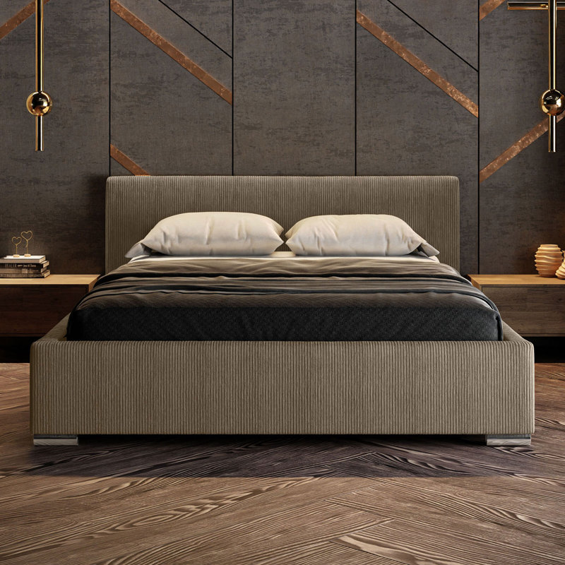 Upholstered Panel Bed Jacqualynn, Light brown, 180 x 200cm