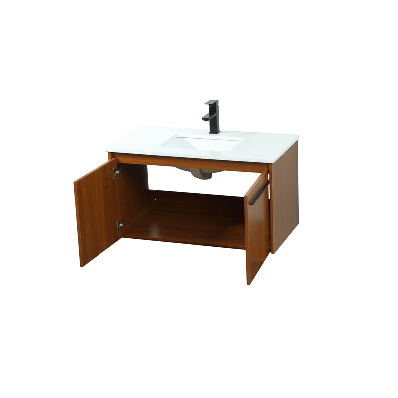 36'' Single Bathroom Vanity with Engineered Marble Top, Teak