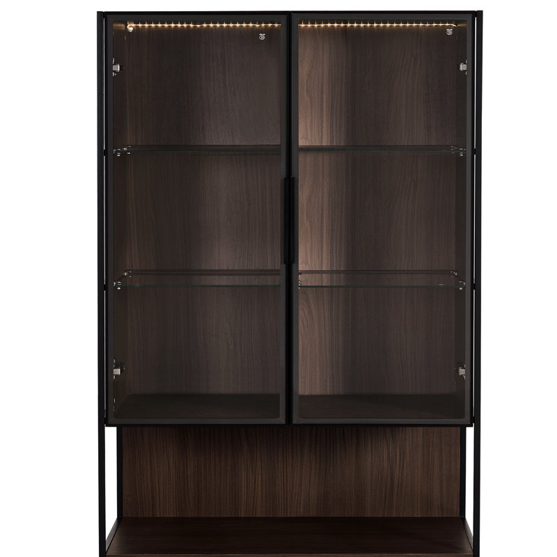 Armoire lumineuse à DEL avec porte en verre trempé - 51,2 po de hauteur, cadre en métal, minimaliste moderne pour le salon, le bureau, l'éclairage d'étude, le cadre