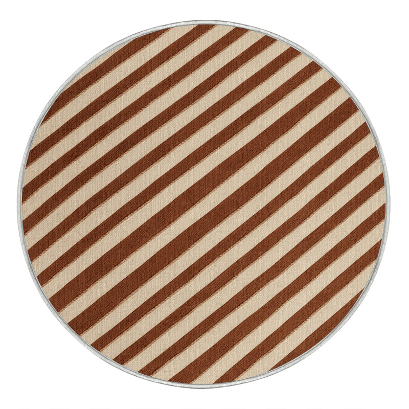  Tapis lavable rayé crème et cannelle, Rond 6 pi