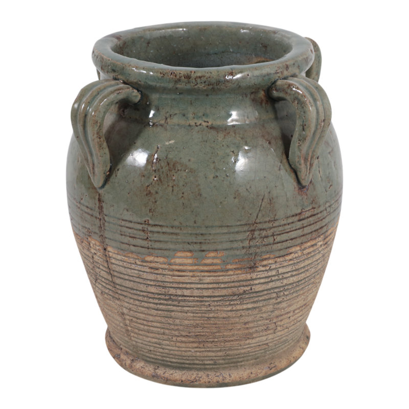 Ceramic/Porcelain Table Vase, 10" H x 9" W x 8" D, Glossy Green Ombre