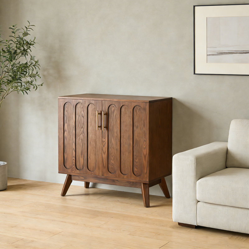 Mid Century Modern Fluted Sideboard Buffet Cabinet, Walnut Storage With Adjustable Shelves & Solid Wood Legs For Living Room Kitchen