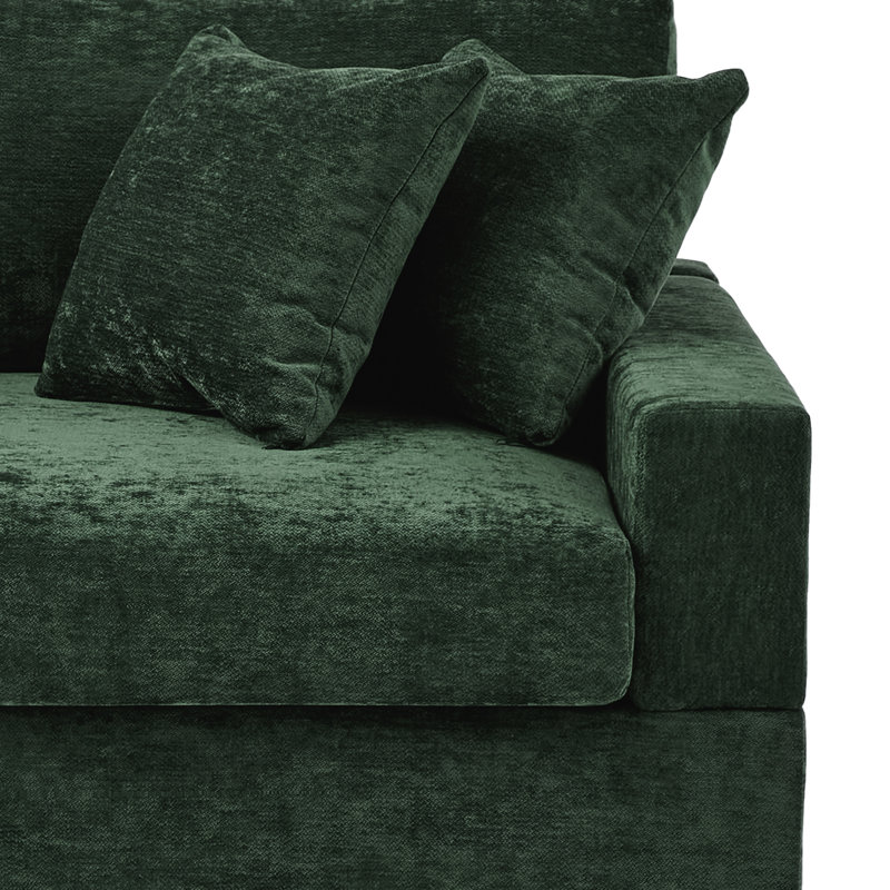 Fauteuil rembourré en chenille vert avec dossier rembourré, module de fauteuil simple avec accoudoirs pour canapé modulaire