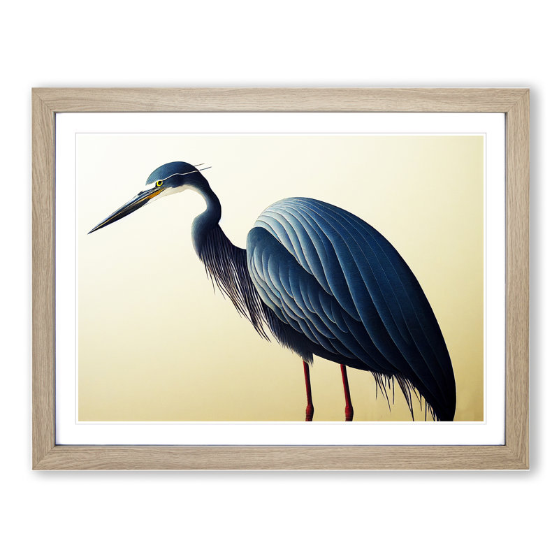 XH1022-358X A Dazzling Heron Bird - Single Picture Frame Print, 46cm H x 64cm W x 2cm D, Oak