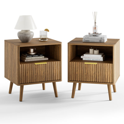 Ensemble de 2 tables de chevet cannelées, avec profil incurvé, table de bout avec rangement, table de chevet pour chambre à coucher, salon