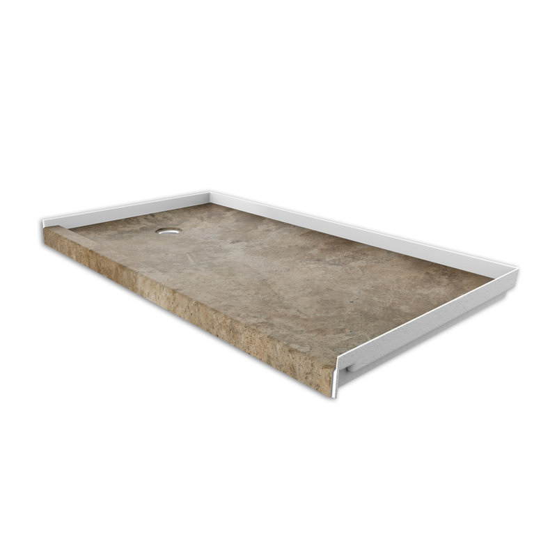 Base de douche en alcôve avec drain à gauche en travertin moka FlexStone® l 60 po x P 30 po, Travertin moka