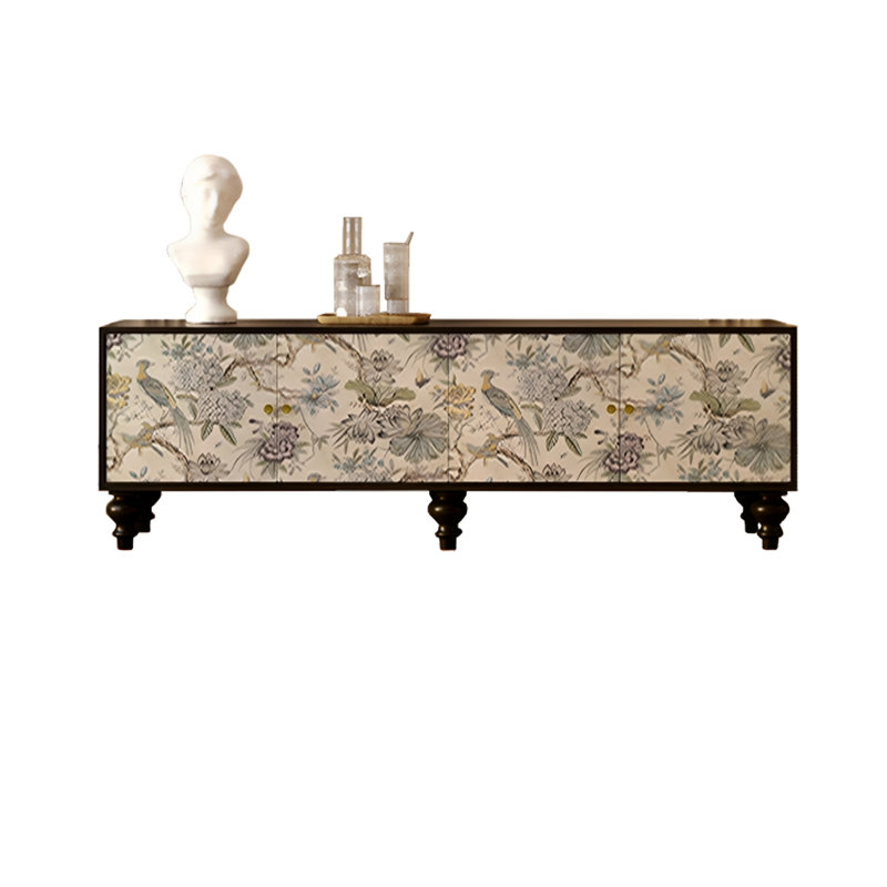 Meuble télé en pin massif avec armoires de rangement fermées, H 21,65 po x L 78,74 po x l 15,75 po