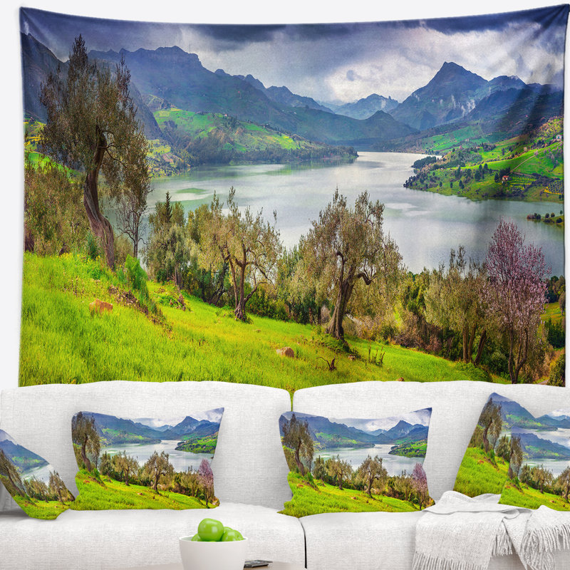 Tapisserie panorama à marina en polyester lake rosa avec accessoires suspendus inclus, H 78 po x l 92 po