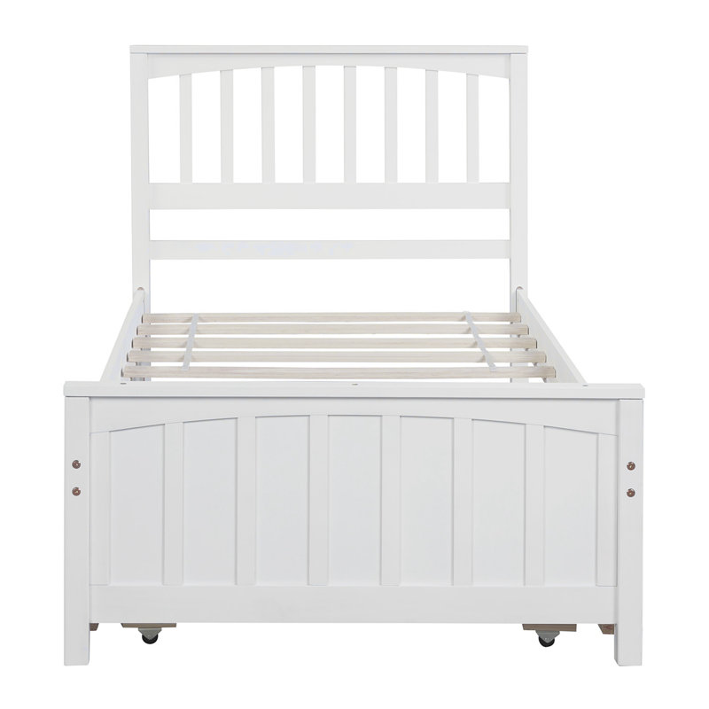 Emilea Platform Bed, Bed Frame with Trundle, White, Metal