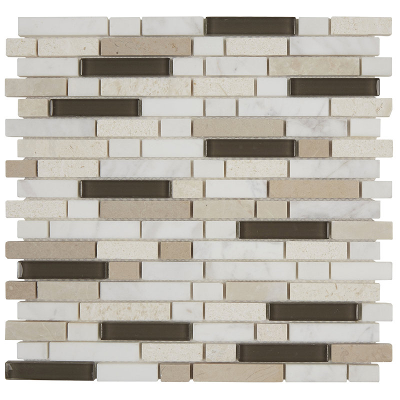 Carreau de mosaïque linéaire en verre 0,63 po x 0,63 po Quincy, Mélange kaki cinétique