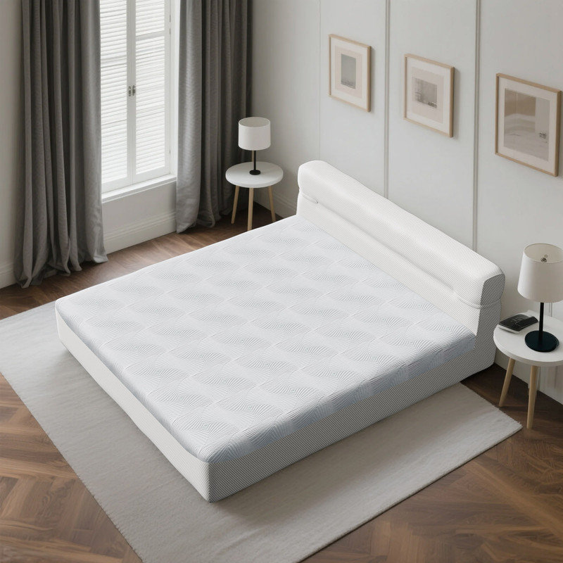 Lit plateforme tout-en-un avec matelas et tête de lit tapissier, Très grand lit