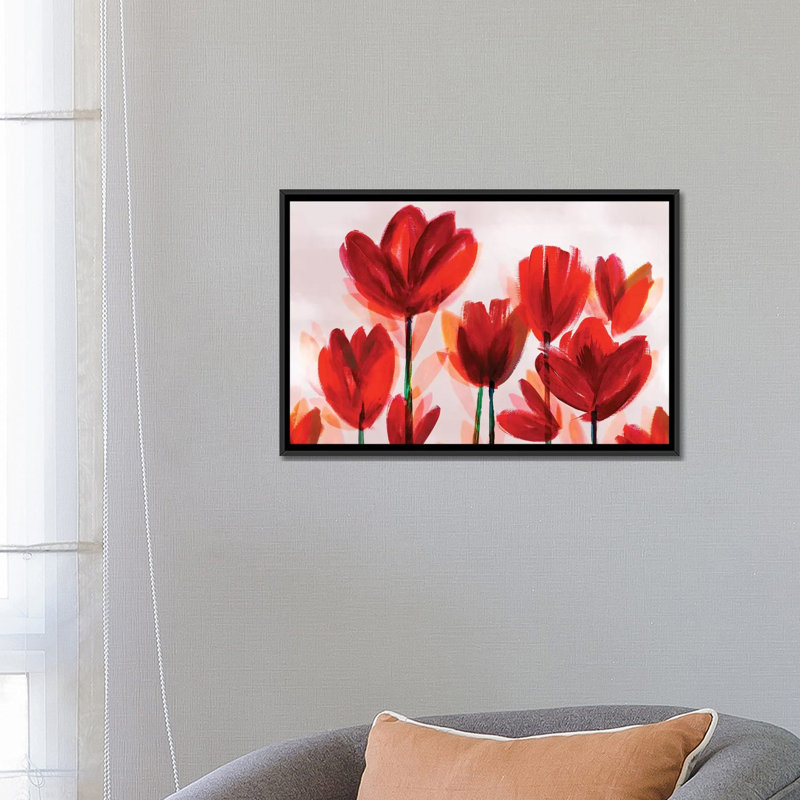 « contemporaine pops red », impression sur toile, H 18 po x l 26 po x P 1,5 po, Toile avec cadre noir, Pas de tapis
