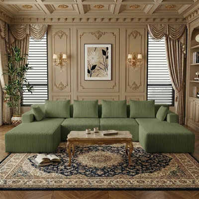 142'' U-Shape Modular Cloud Corduroy Sofa - Modern And Suitable For Living Room, Comfortable,Living Room Combination Sofa,No Assembly Needed,Popular Boneless Sectional Couch Loveseat Couch Vacuum-Sealed Compression Sofa
