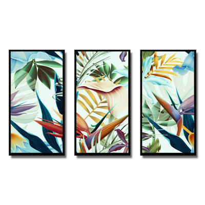 " Tropical VIntage Flowers I " 3 - Pieces