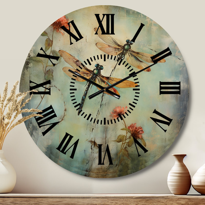 Horloge murale rétro avec libellule, Médium